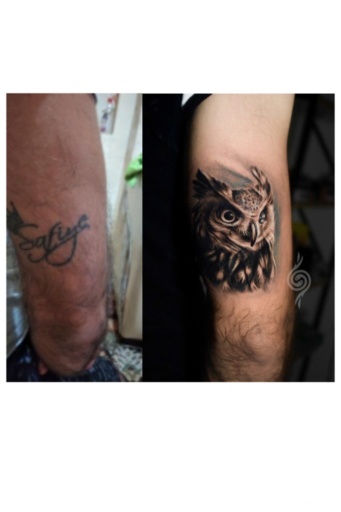 Sude Erdem İnk Tattoo & Design Eskişehir.  Coverup (Kapatma) Owl ( Baykuş) dövmesi. Aklınızdaki dövme tasarımları ve modellerinin fiyat bilgisi için bizimle iletişime geçiniz.