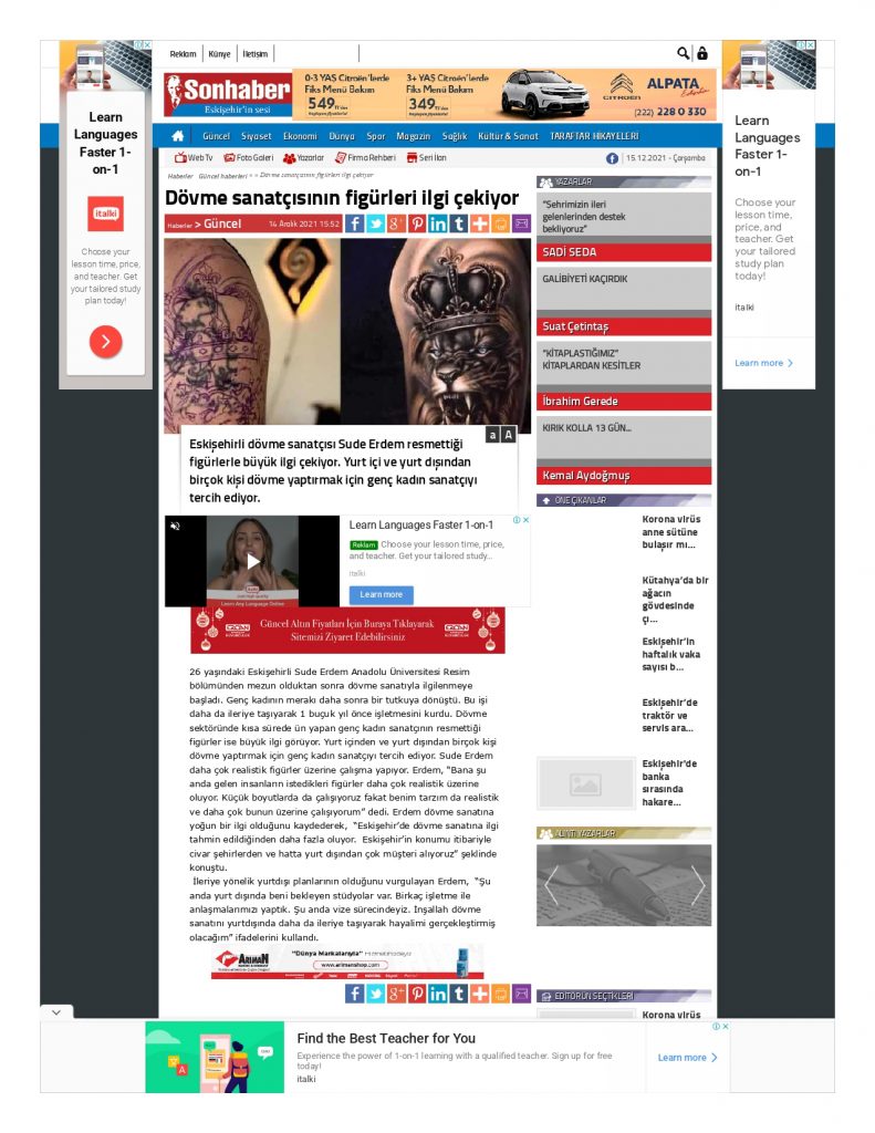 sude erdem ink tattoo & design eskişehir haberler eskişehir son dakika - gazete sonhaber röportaj